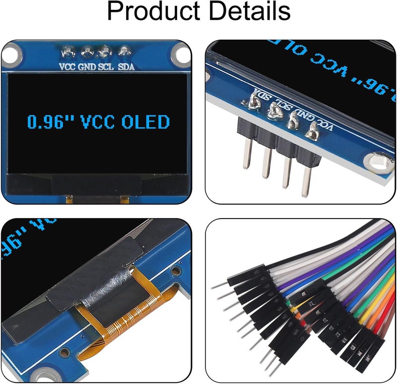 XIITIA 6pcs 0.96 inch OLED IIC I2C Display Module SSD1306 128x64 LCD Screen Driver with 30pin Dupont Cables for Arduino Projects(Blue/VCC Screen) - Image 3